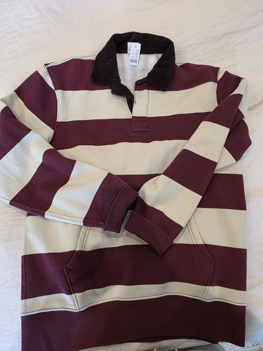 Striped V-Neck Rugby Sweater in Maroon and Cream